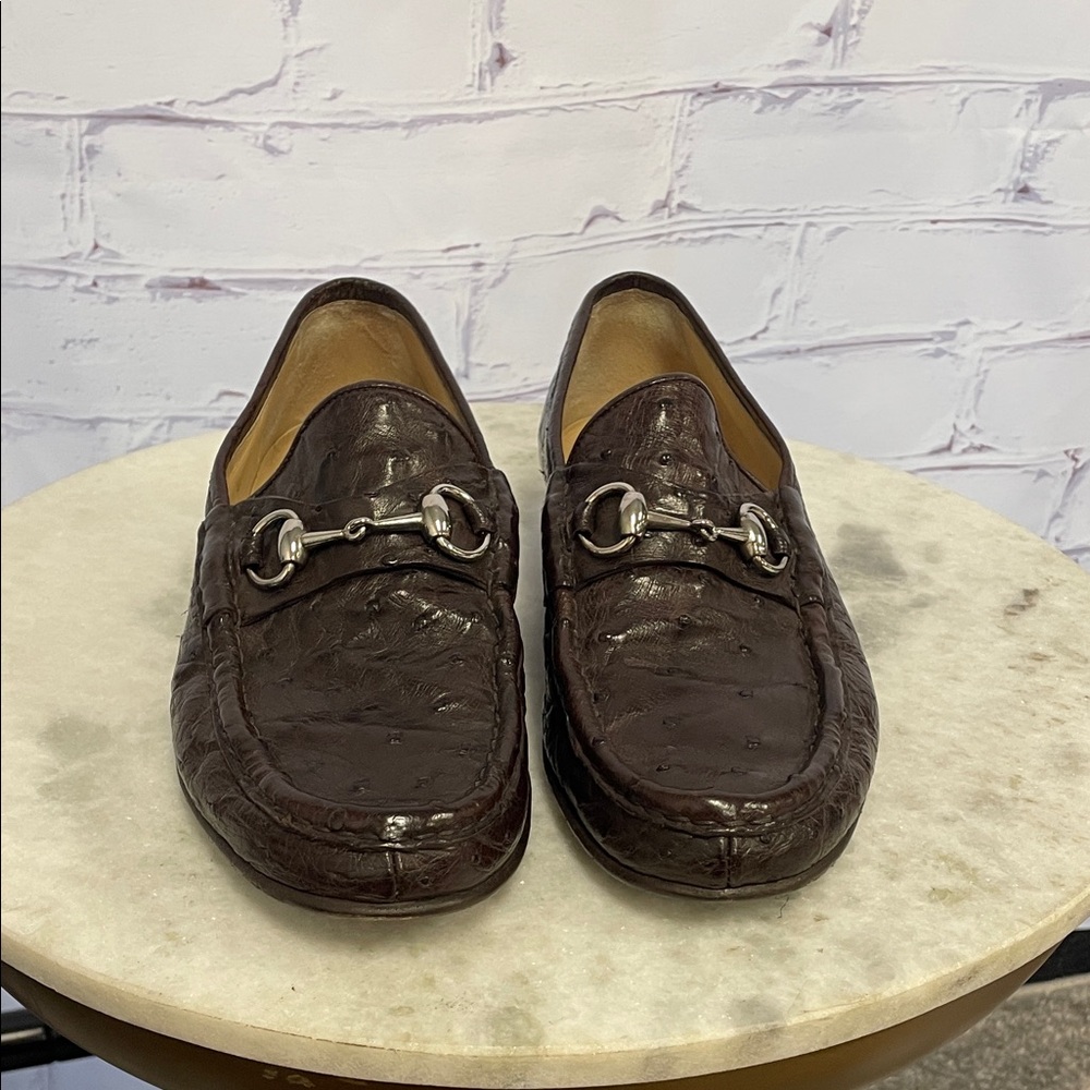 Gucci ostrich leather Horsebit loafers